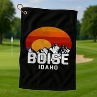 Boise Idaho Retro Mountain Sunset Gift Golf Towel thumb 1