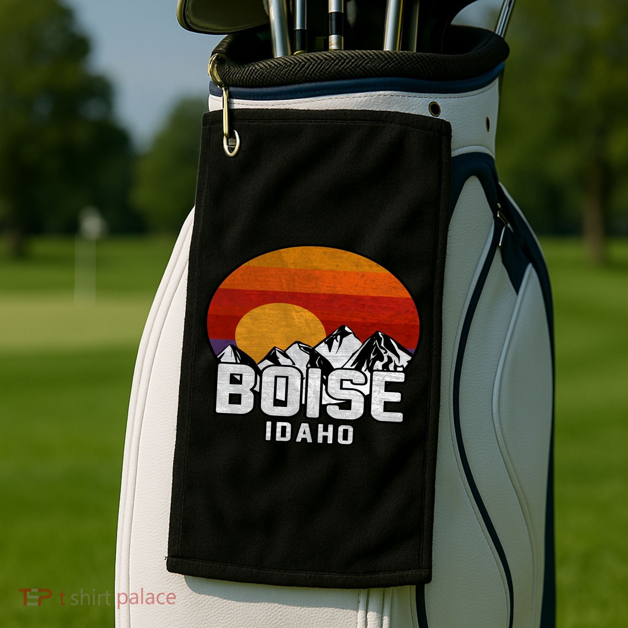 Boise Idaho Retro Mountain Sunset Gift Golf Towel