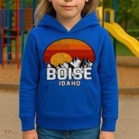 Boise Idaho Retro Mountain Sunset Gift Kids Hoodie thumb 3