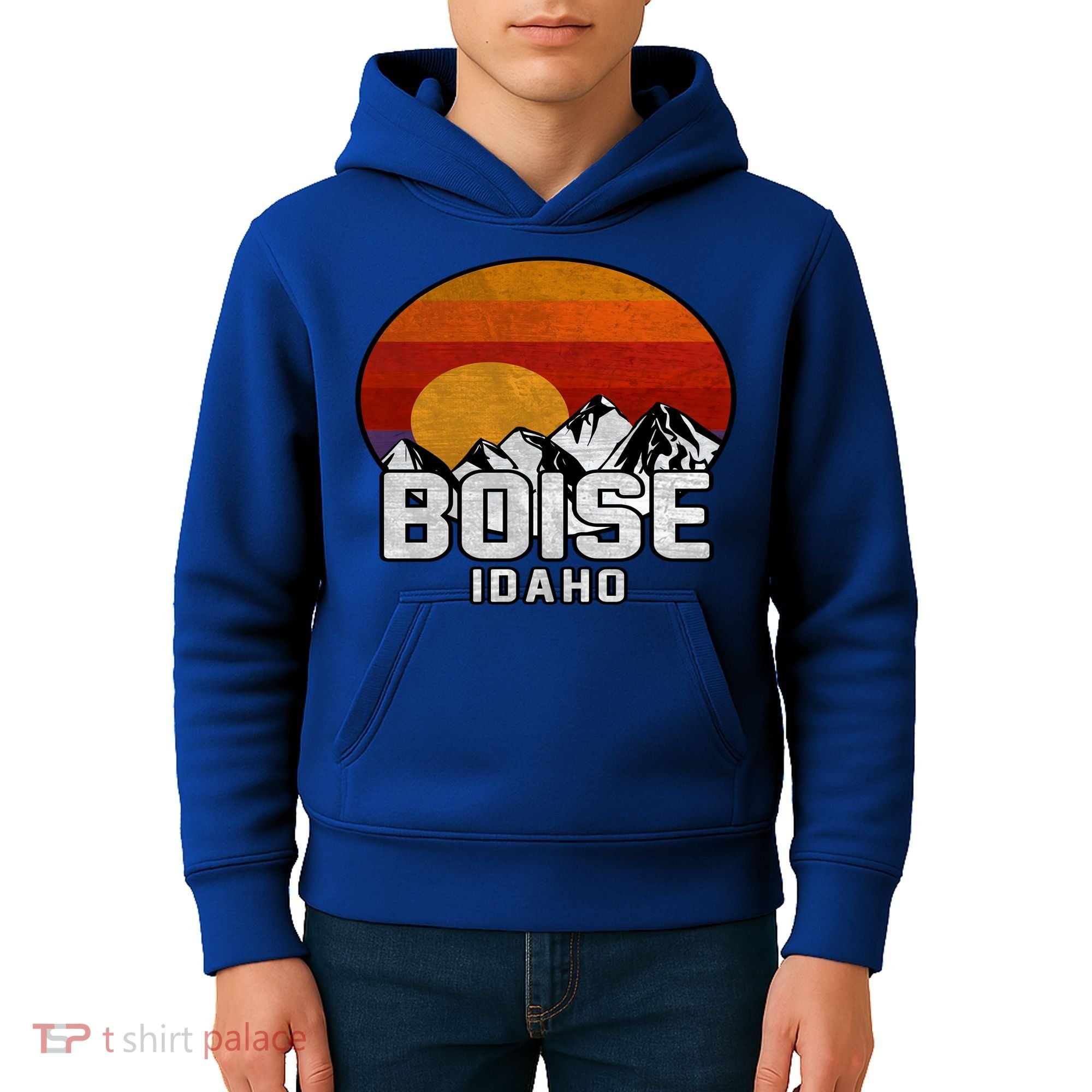 Boise Idaho Retro Mountain Sunset Gift Kids Hoodie