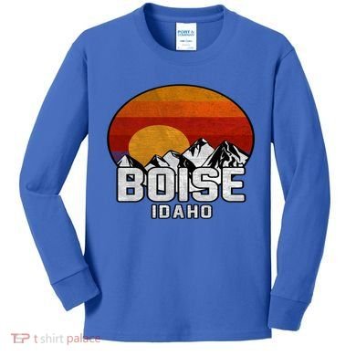 Boise Idaho Retro Mountain Sunset Gift Kids Long Sleeve Shirt