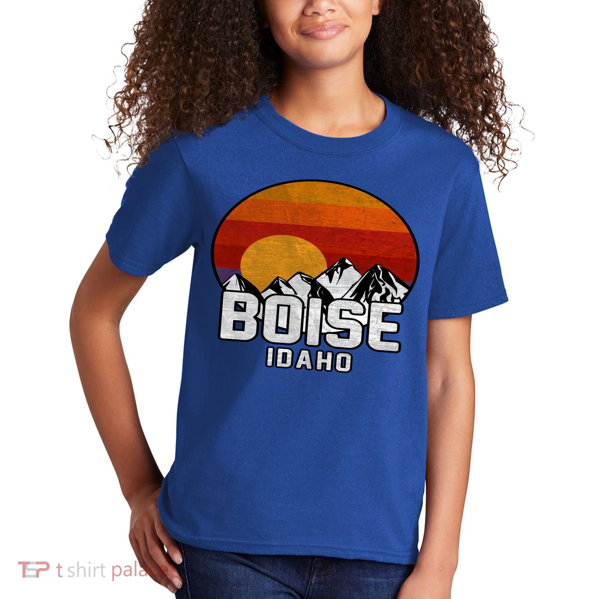 Boise Idaho Retro Mountain Sunset Gift Kids T-Shirt