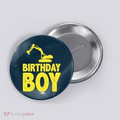 Birthday Boy Construction Crew Button