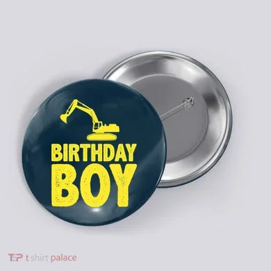 Birthday Boy Construction Crew Button