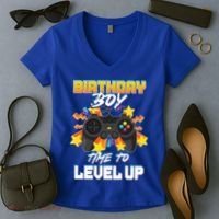 Birthday Boy Time to Level Up Video Gamer Cute Funny Women's V-Neck T-Shirt thumb 2