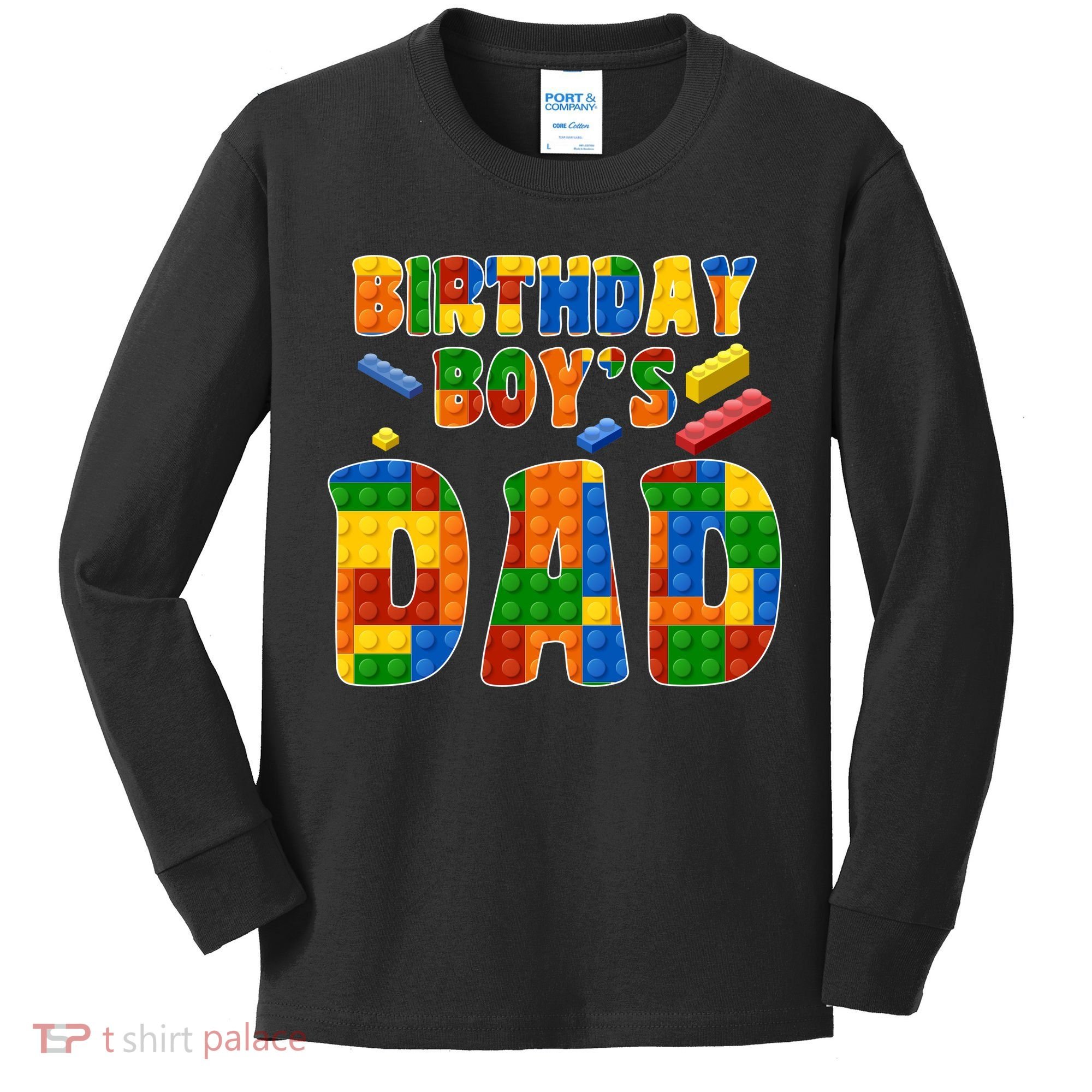 Birthday Boy's Dad Building Blocks Kids Long Sleeve Shirt