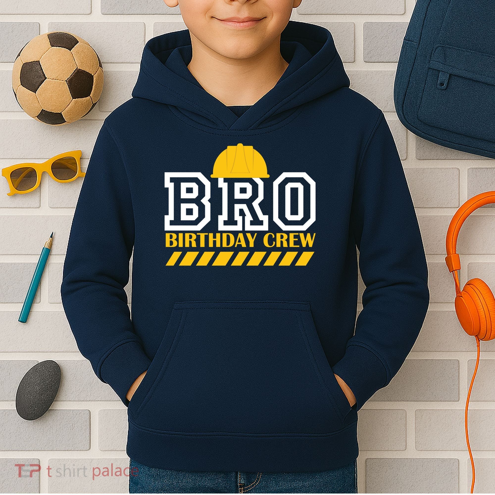 Birthday Bro Construction Crew Brother Kids Hoodie