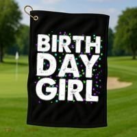 Birthday Girl With Confetti Golf Towel thumb 1