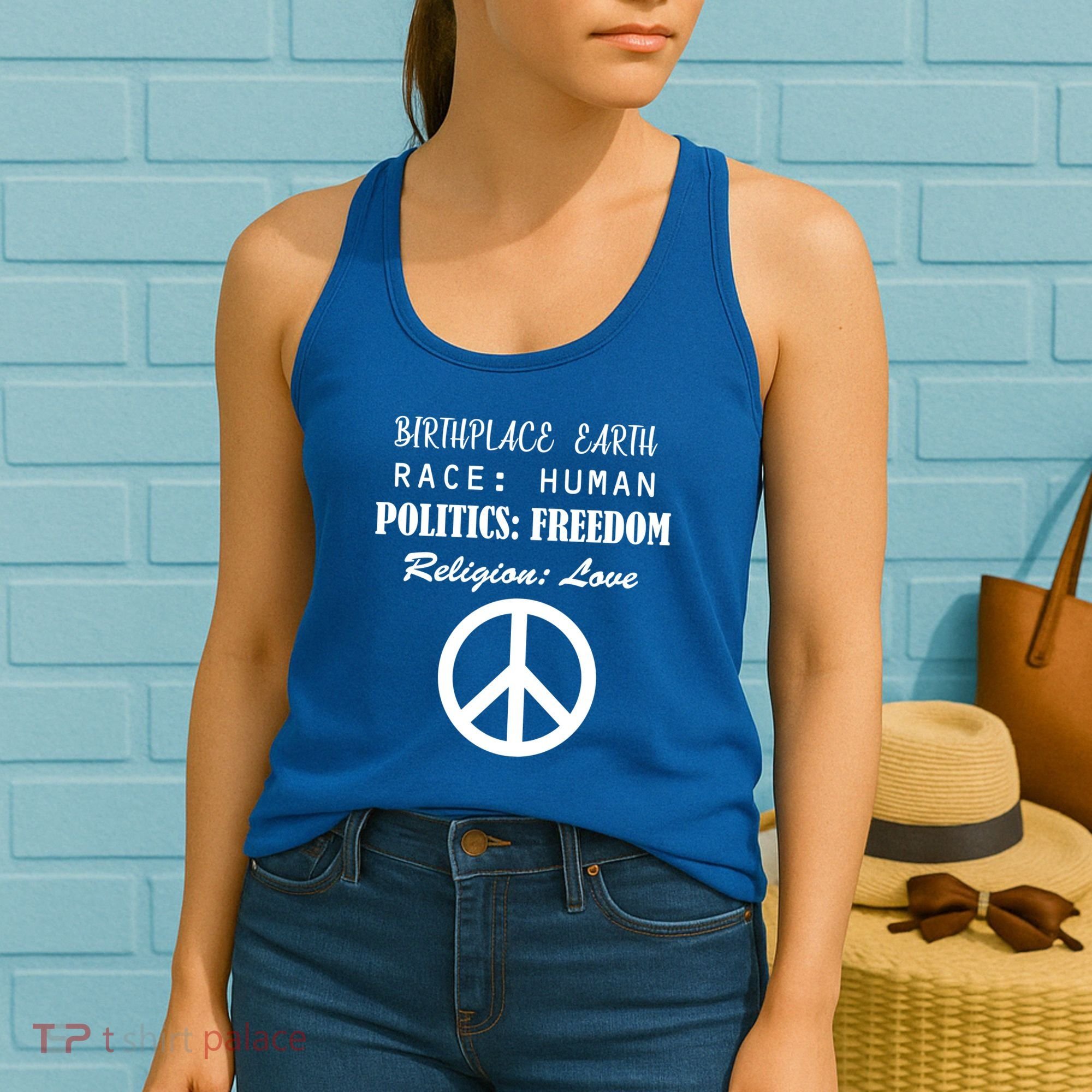 Birthplace Earth Race Human Religion Love Peace Women's Tank Top