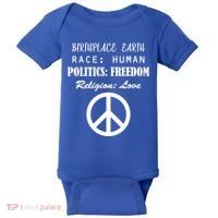 Birthplace Earth Race Human Religion Love Peace Baby Bodysuit thumb 0
