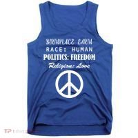 Birthplace Earth Race Human Religion Love Peace Tank Top thumb 0