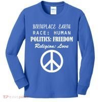 Birthplace Earth Race Human Religion Love Peace Kids Long Sleeve Shirt thumb 0