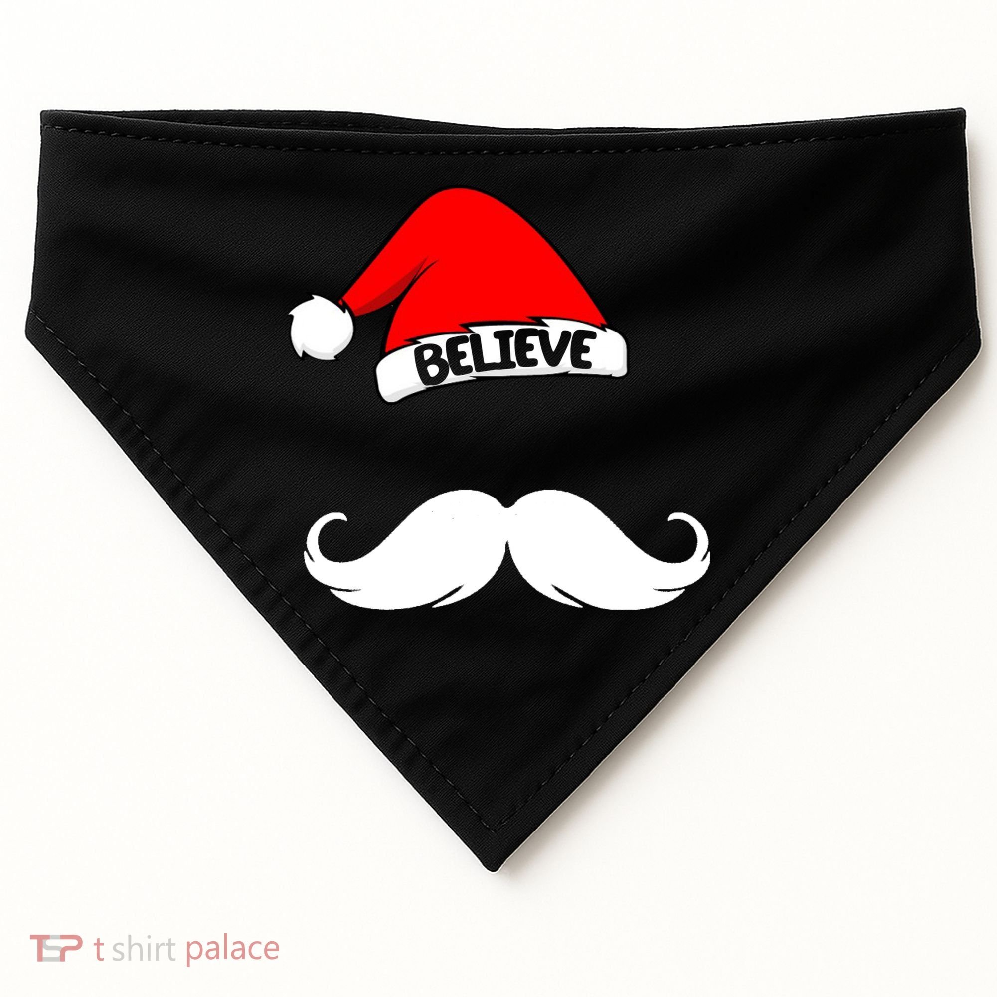 Believe In Santa Funny Mustache USA-Made Doggie Bandana