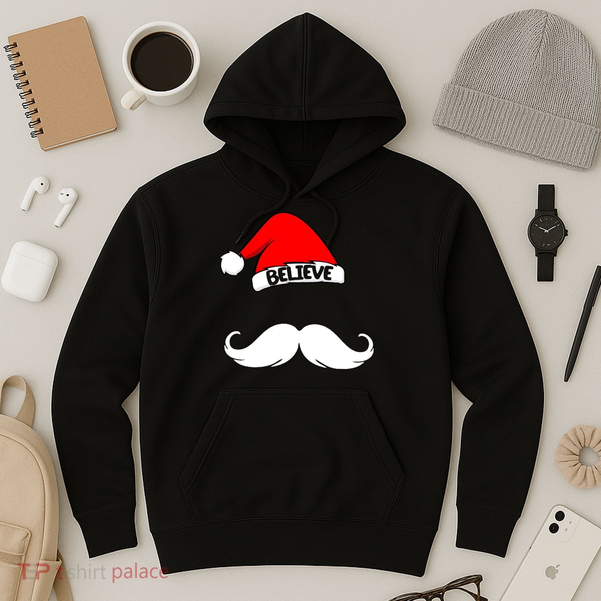 Believe In Santa Funny Mustache Hoodie