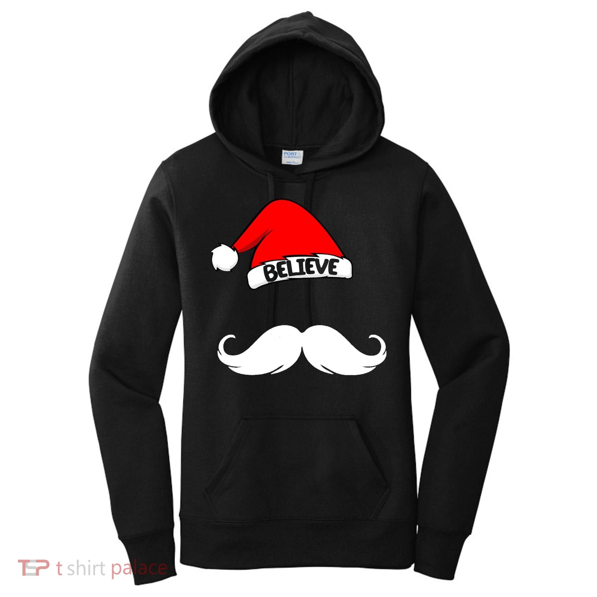 Believe In Santa Funny Mustache Women's Hoodie