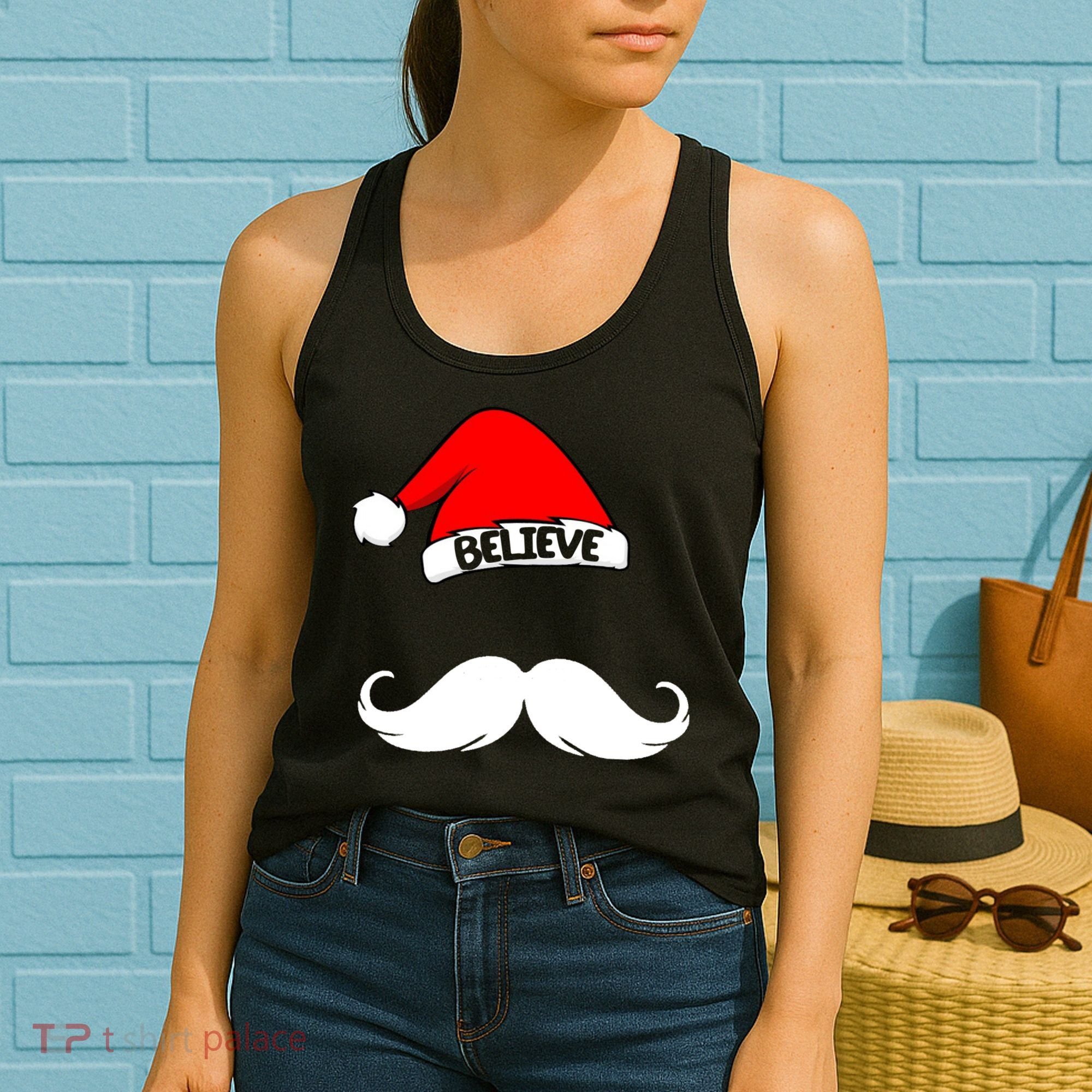 Believe In Santa Funny Mustache Women's Tank Top