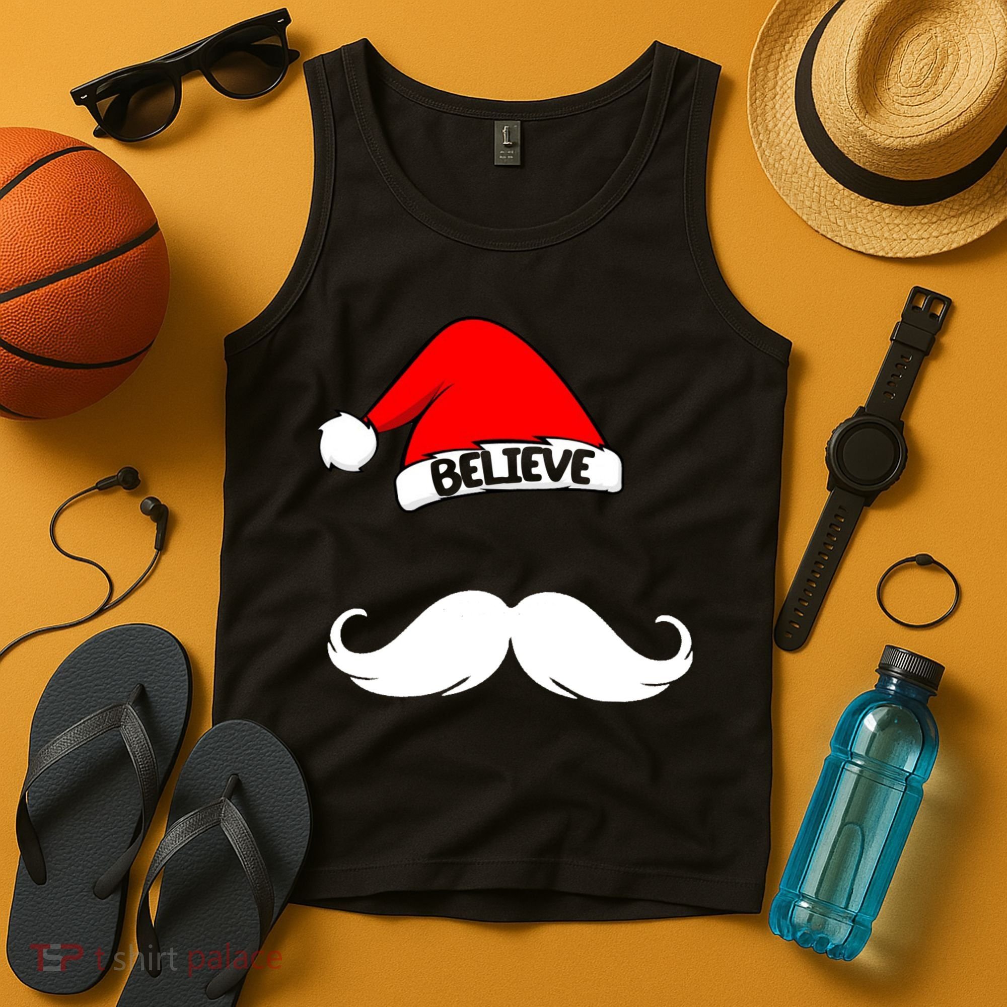 Believe In Santa Funny Mustache Tank Top