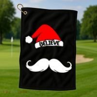 Believe In Santa Funny Mustache Golf Towel thumb 1