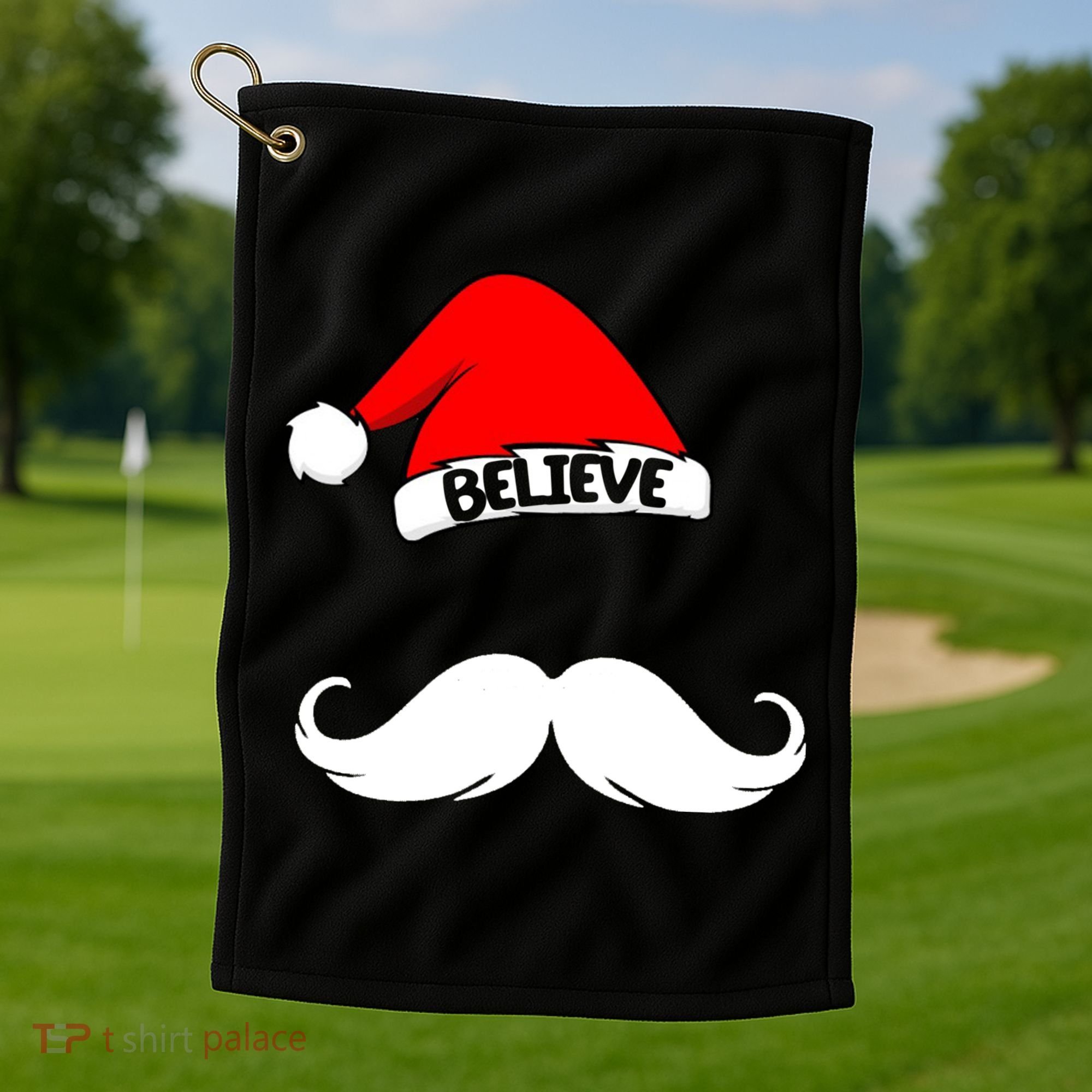 Believe In Santa Funny Mustache Golf Towel