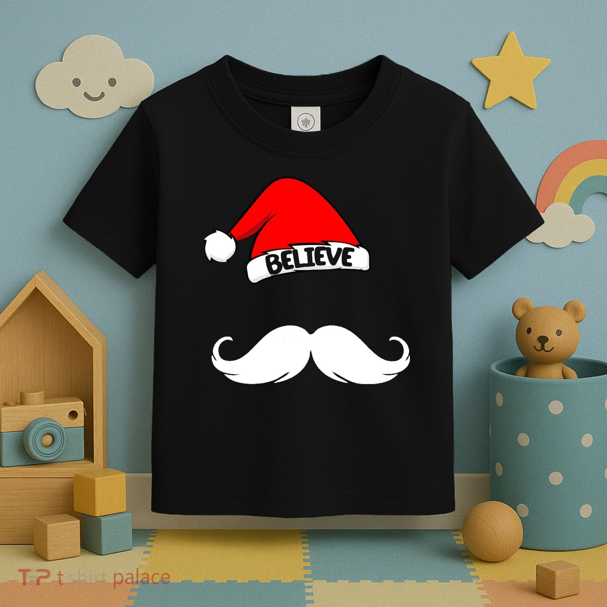 Believe In Santa Funny Mustache Toddler T-Shirt