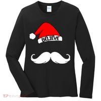 Believe In Santa Funny Mustache Women's Long Sleeve Shirt thumb 0