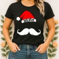 Believe In Santa Funny Mustache Women's T-Shirt thumb 2