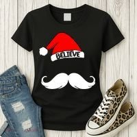 Believe In Santa Funny Mustache Women's T-Shirt thumb 3