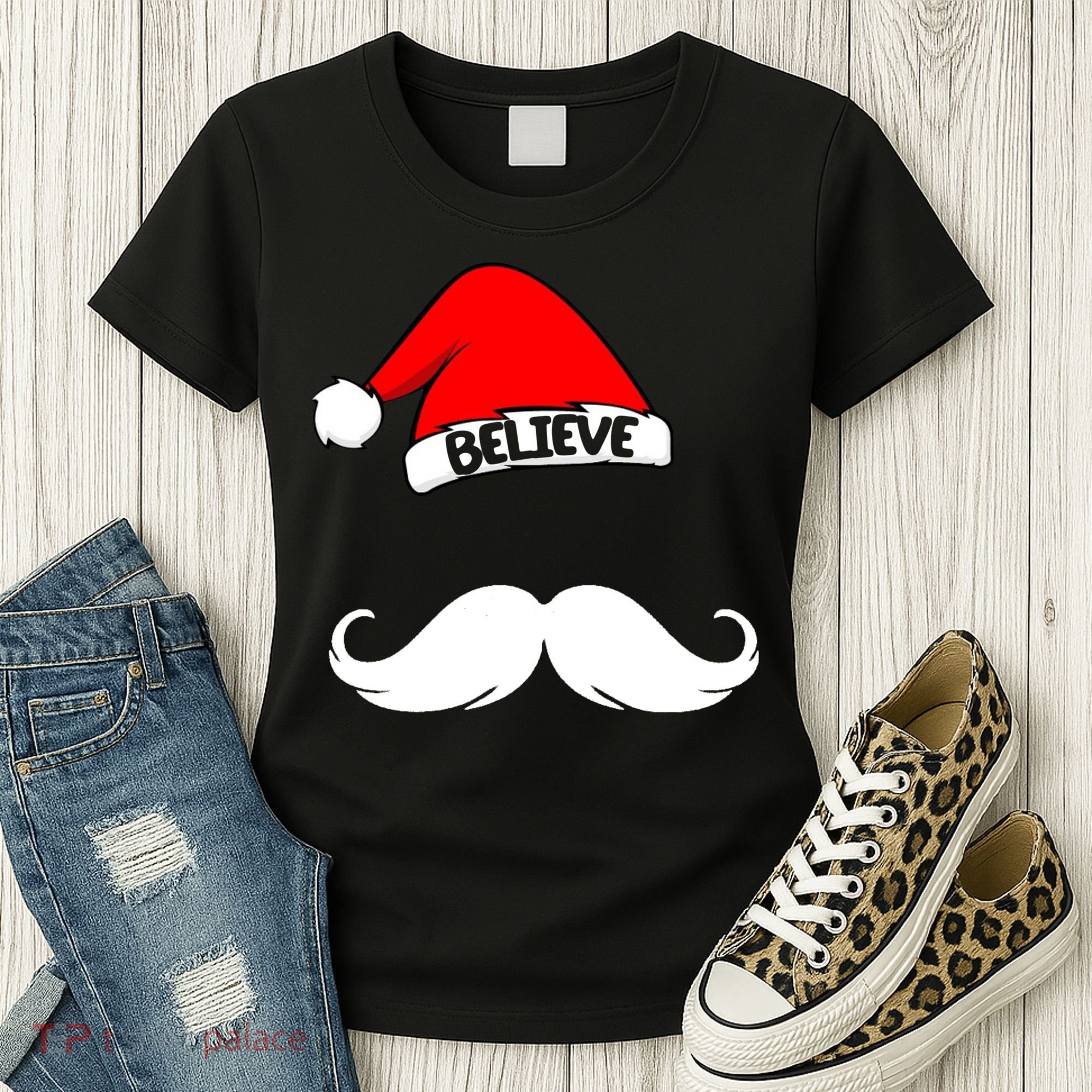 Believe In Santa Funny Mustache Women's T-Shirt