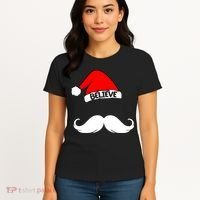 Believe In Santa Funny Mustache Women's T-Shirt thumb 4