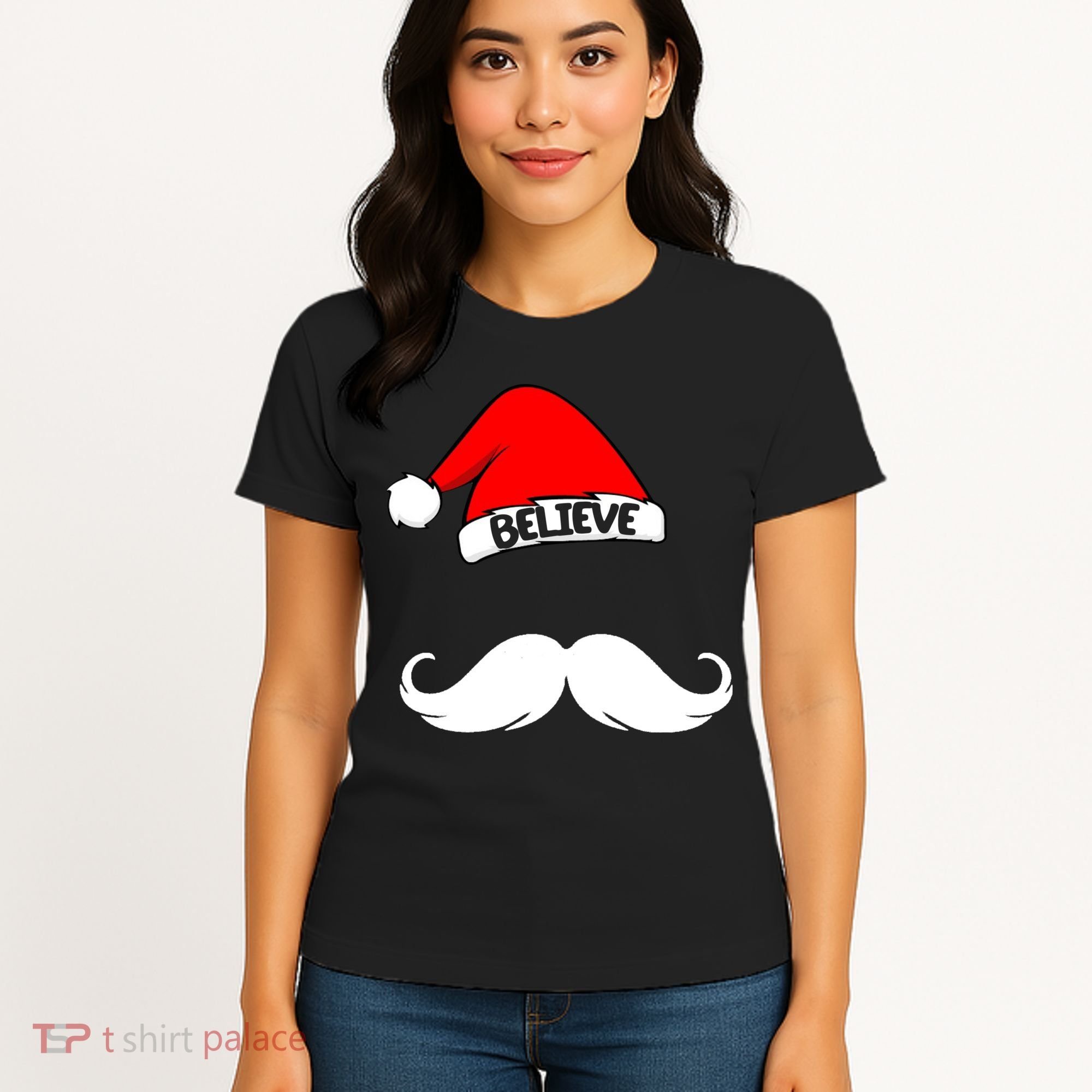 Believe In Santa Funny Mustache Women's T-Shirt