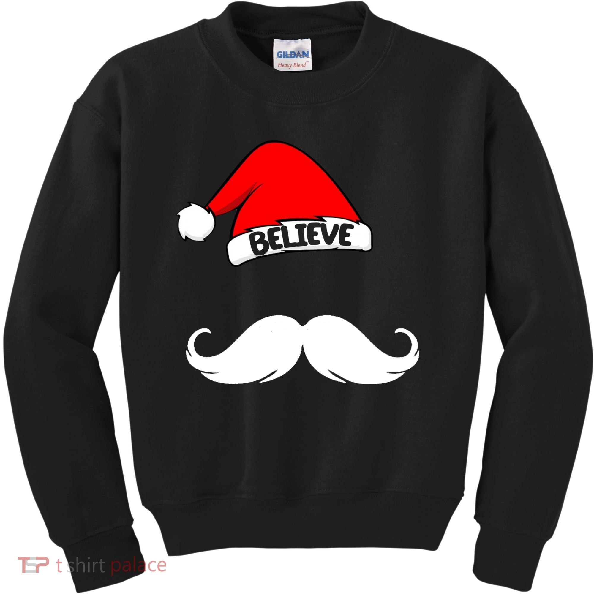 Believe In Santa Funny Mustache Kids Sweatshirt
