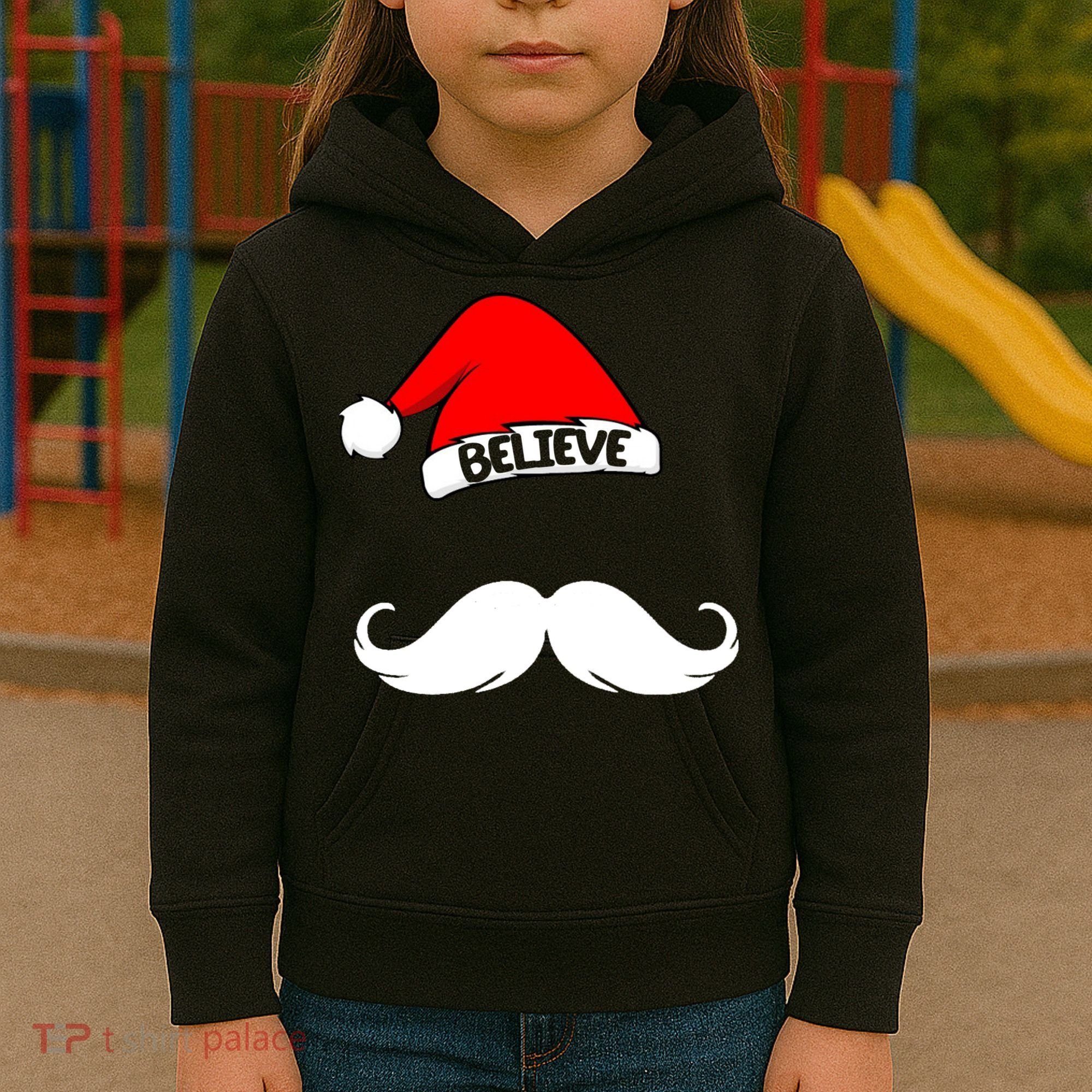 Believe In Santa Funny Mustache Kids Hoodie