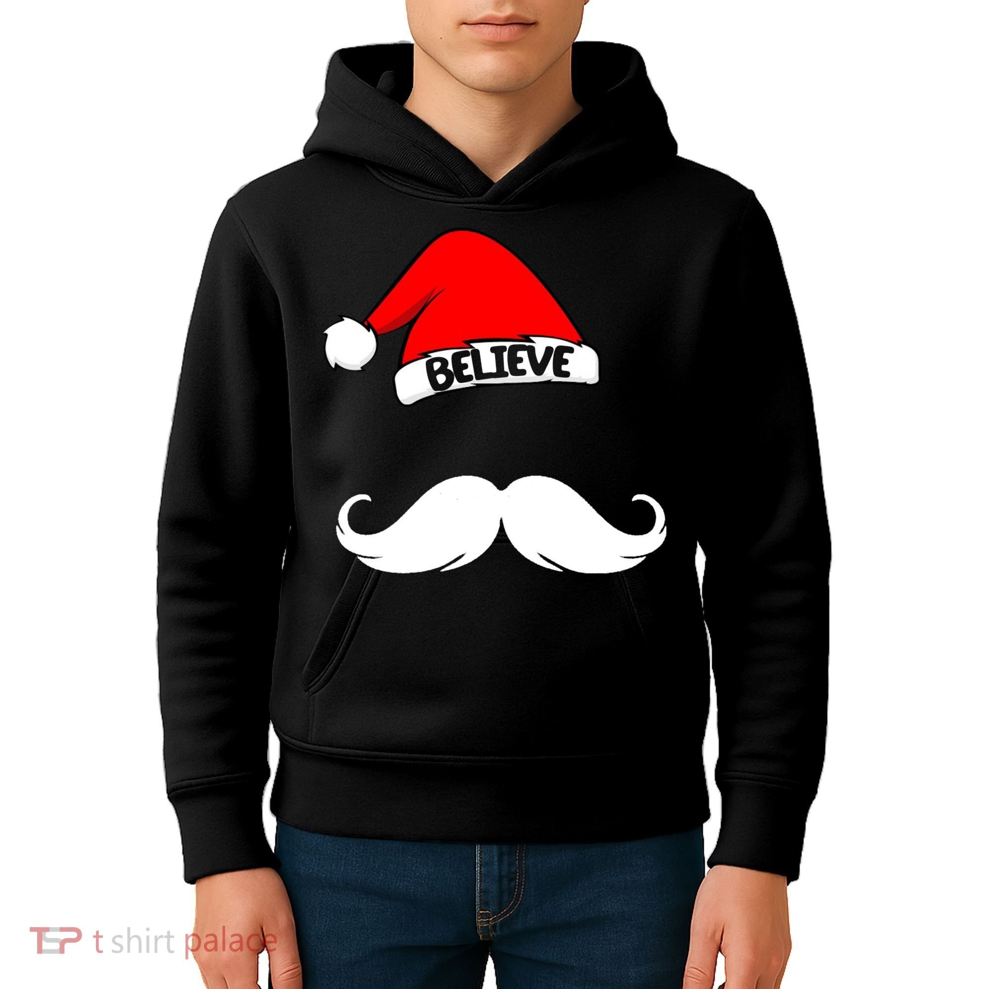 Believe In Santa Funny Mustache Kids Hoodie