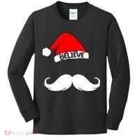 Believe In Santa Funny Mustache Kids Long Sleeve Shirt thumb 0
