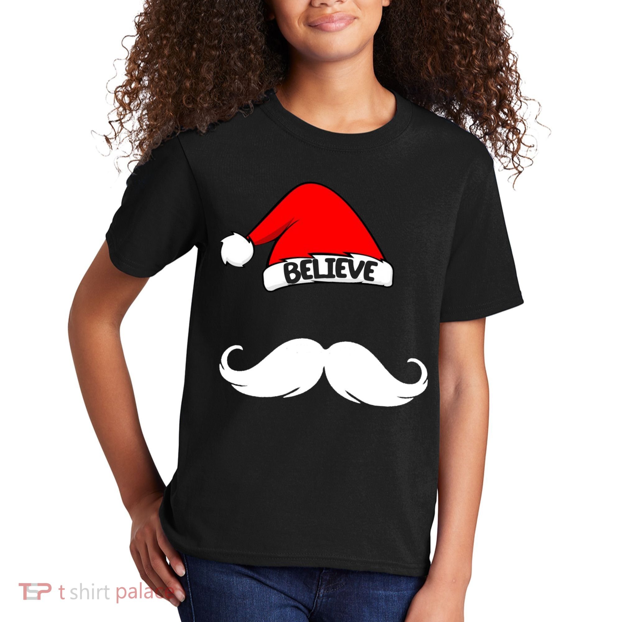 Believe In Santa Funny Mustache Kids T-Shirt