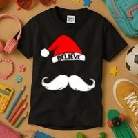 Believe In Santa Funny Mustache Kids T-Shirt thumb 3