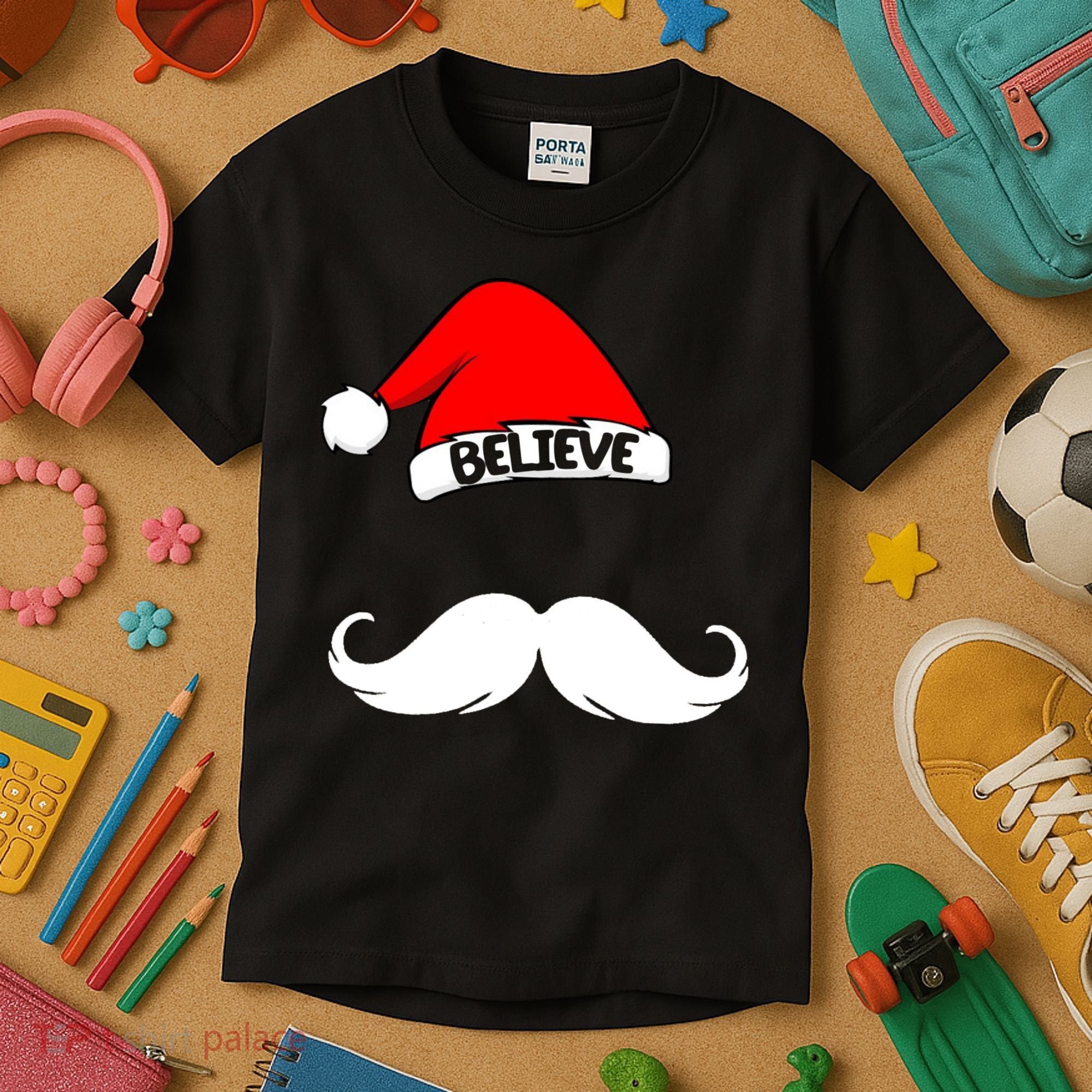Believe In Santa Funny Mustache Kids T-Shirt
