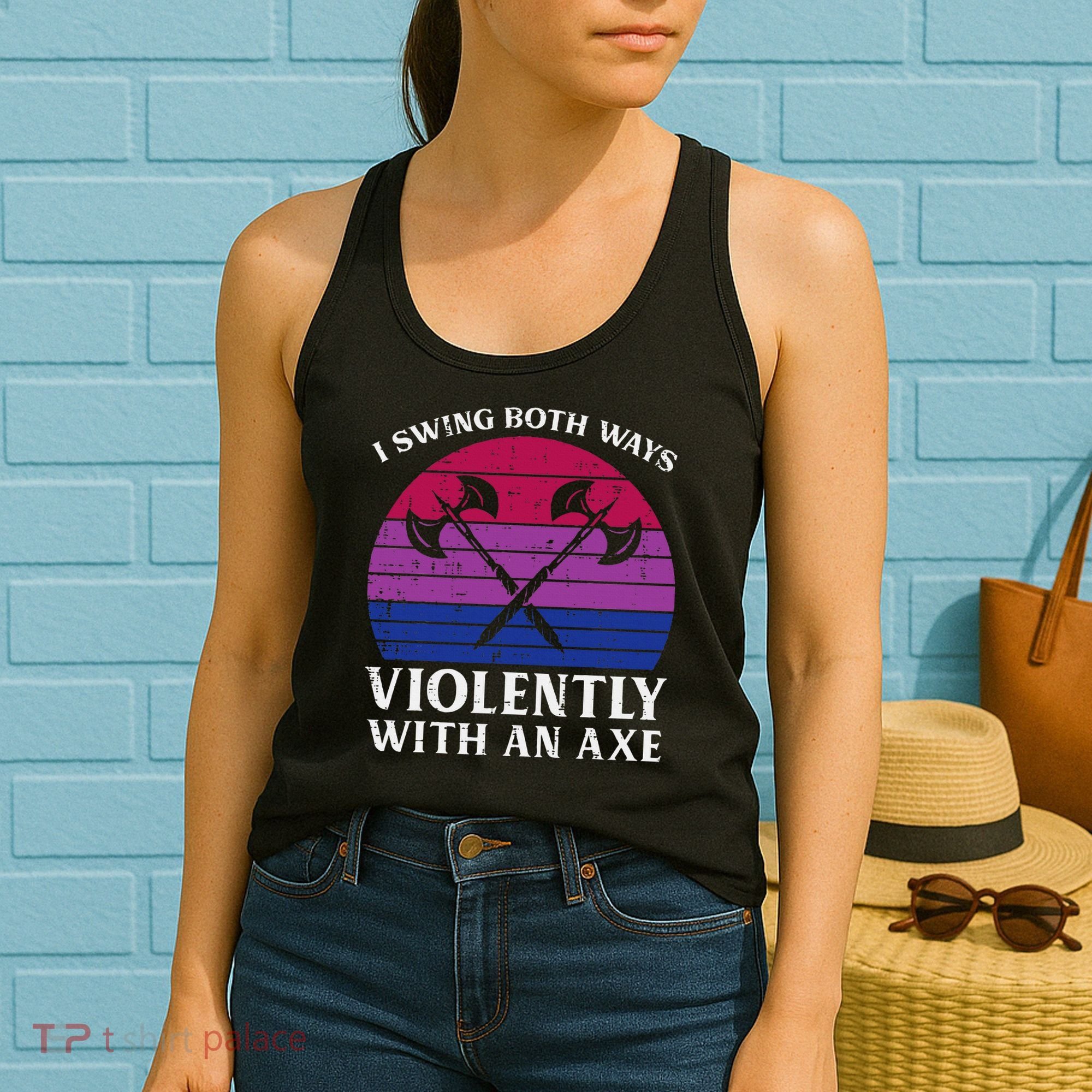Bisexual I Swing Both Ways Axe Bi Pride Flag Lgbtq Women's Tank Top