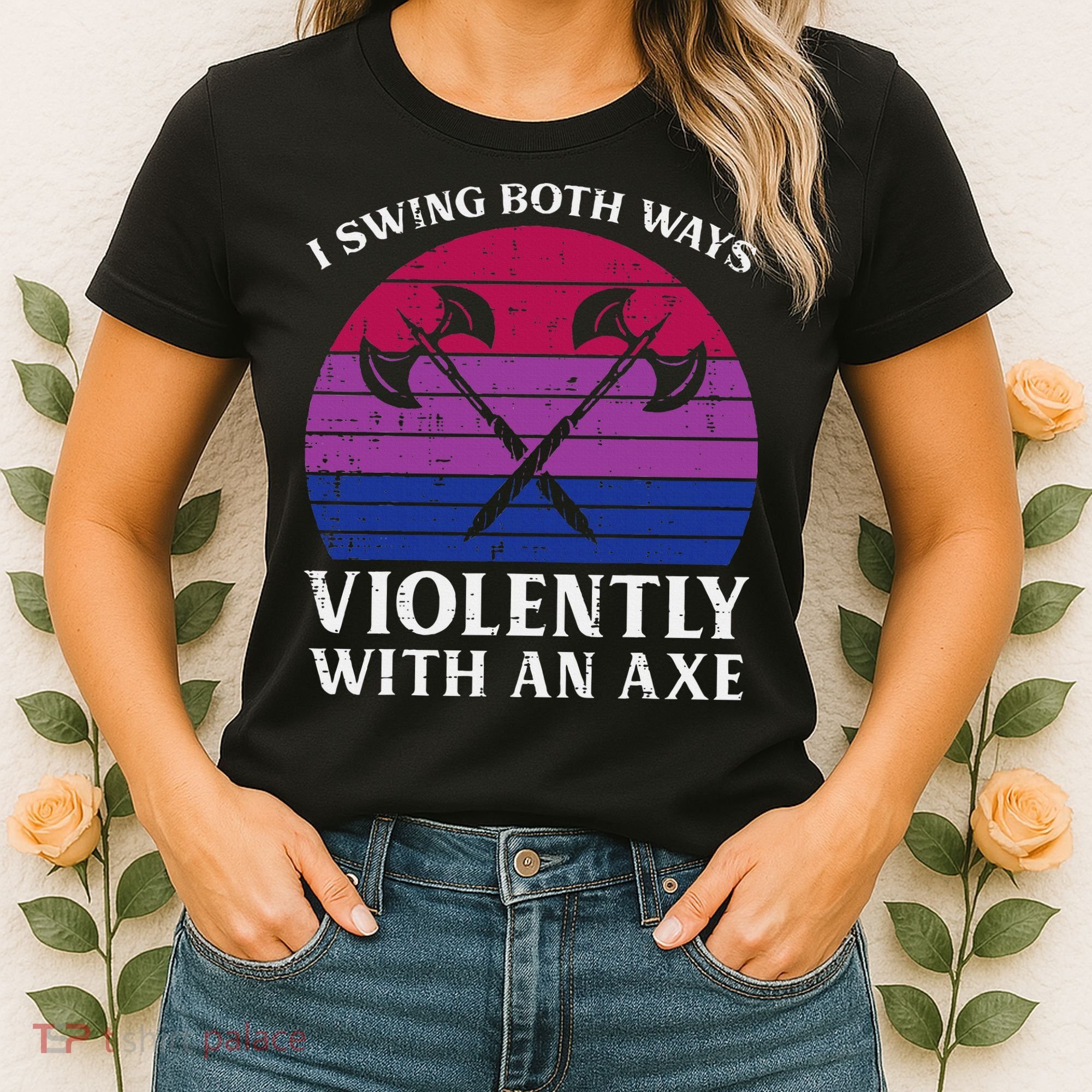Bisexual I Swing Both Ways Axe Bi Pride Flag Lgbtq Women's T-Shirt