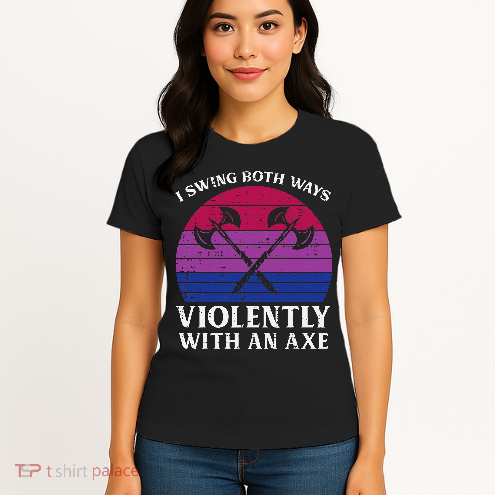 Bisexual I Swing Both Ways Axe Bi Pride Flag Lgbtq Women's T-Shirt