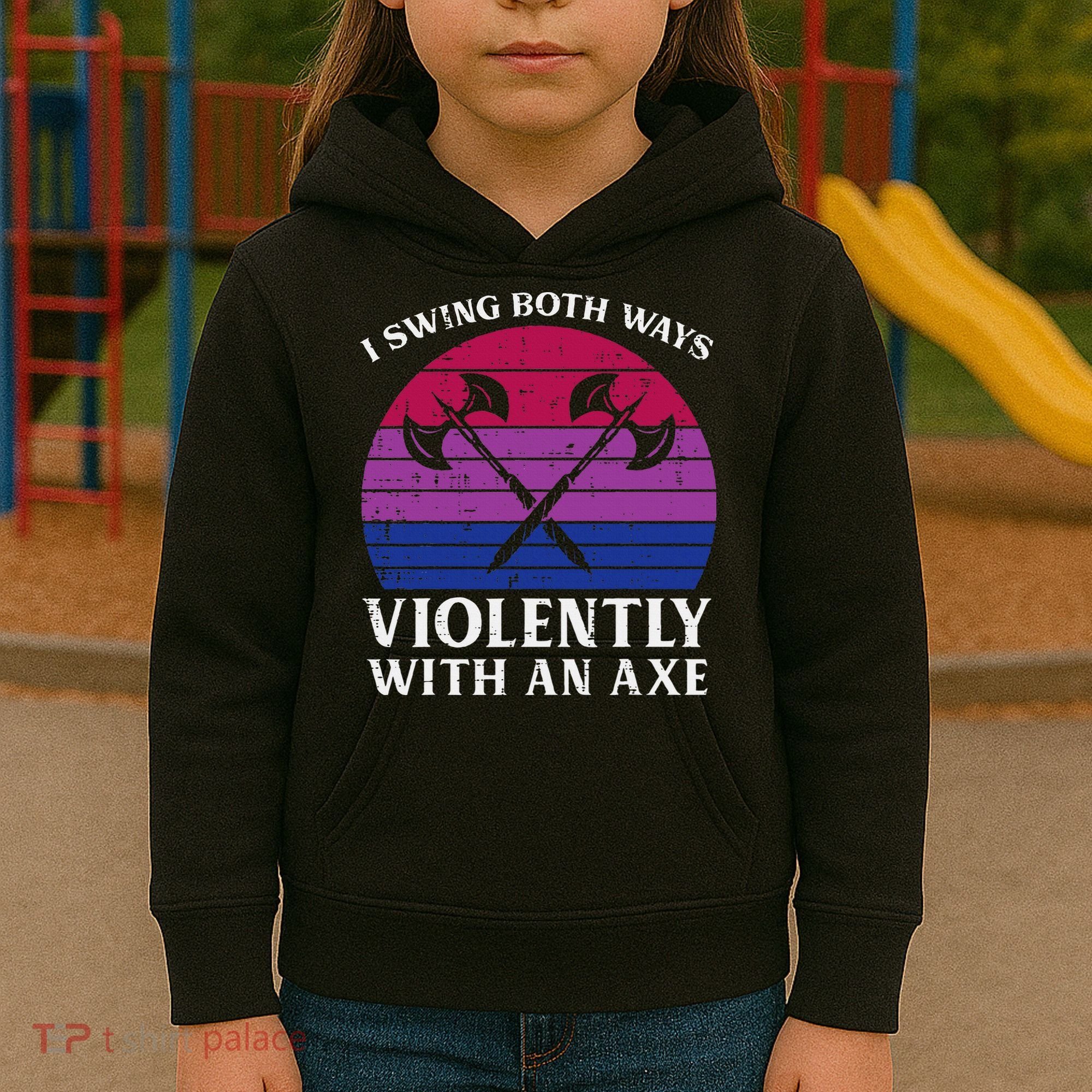 Bisexual I Swing Both Ways Axe Bi Pride Flag Lgbtq Kids Hoodie