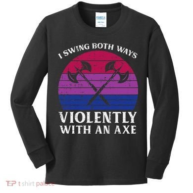 Bisexual I Swing Both Ways Axe Bi Pride Flag Lgbtq Kids Long Sleeve Shirt