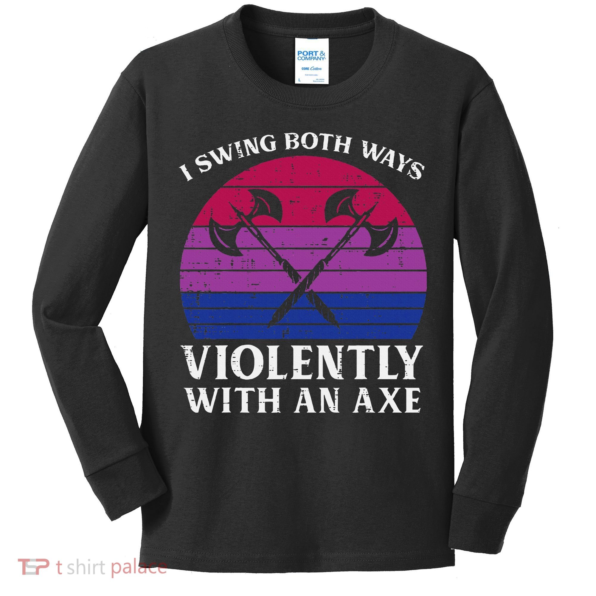 Bisexual I Swing Both Ways Axe Bi Pride Flag Lgbtq Kids Long Sleeve Shirt