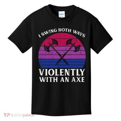 Bisexual I Swing Both Ways Axe Bi Pride Flag Lgbtq Kids T-Shirt