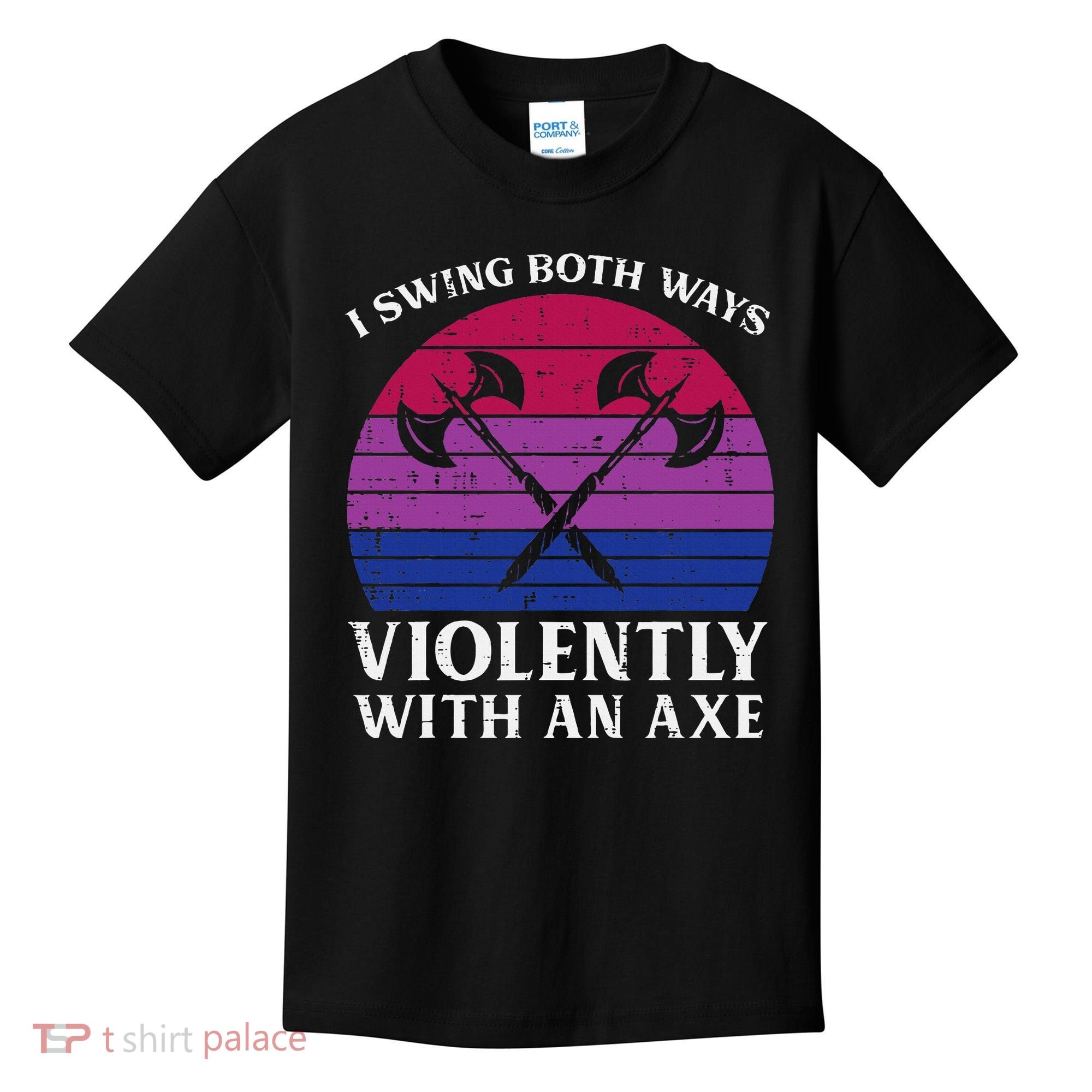 Bisexual I Swing Both Ways Axe Bi Pride Flag Lgbtq Kids T-Shirt