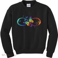 Butterfly Infinity Symbol Art Autism Awareness Neurodiverse Kids Sweatshirt thumb 0
