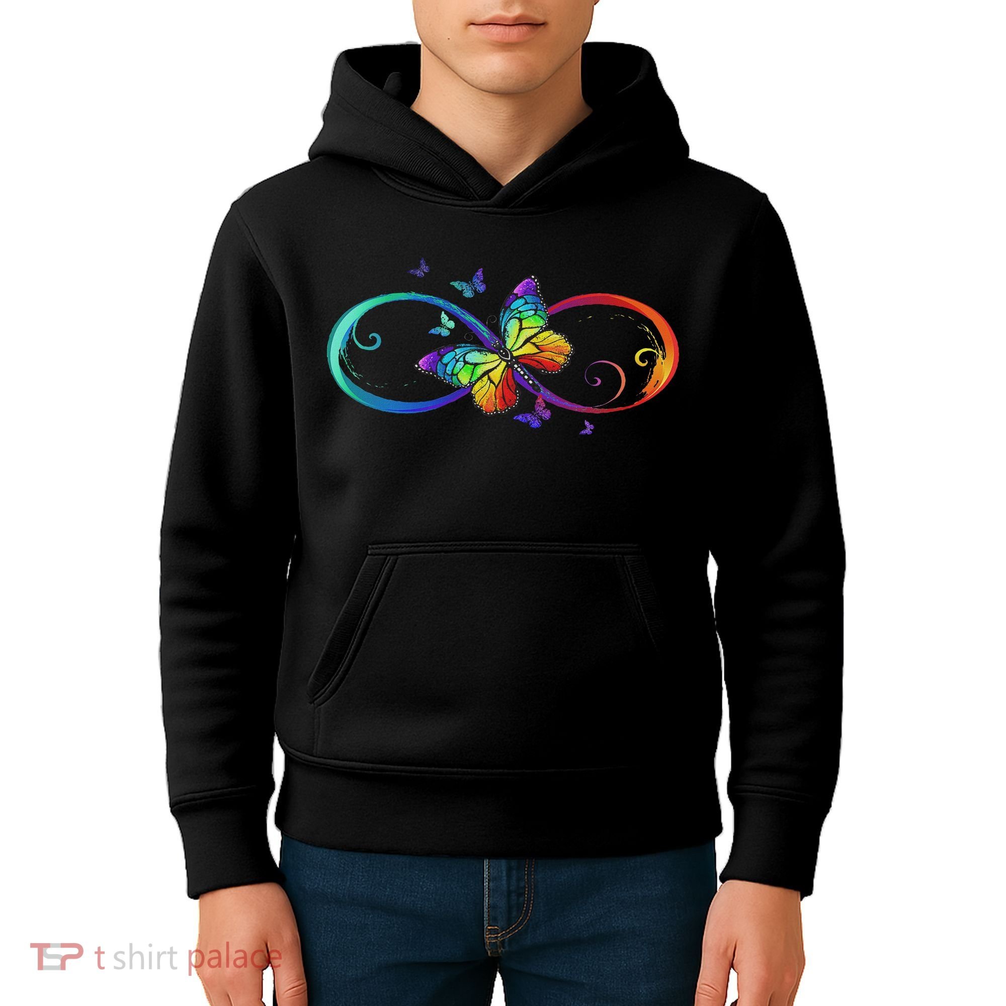 Butterfly Infinity Symbol Art Autism Awareness Neurodiverse Kids Hoodie