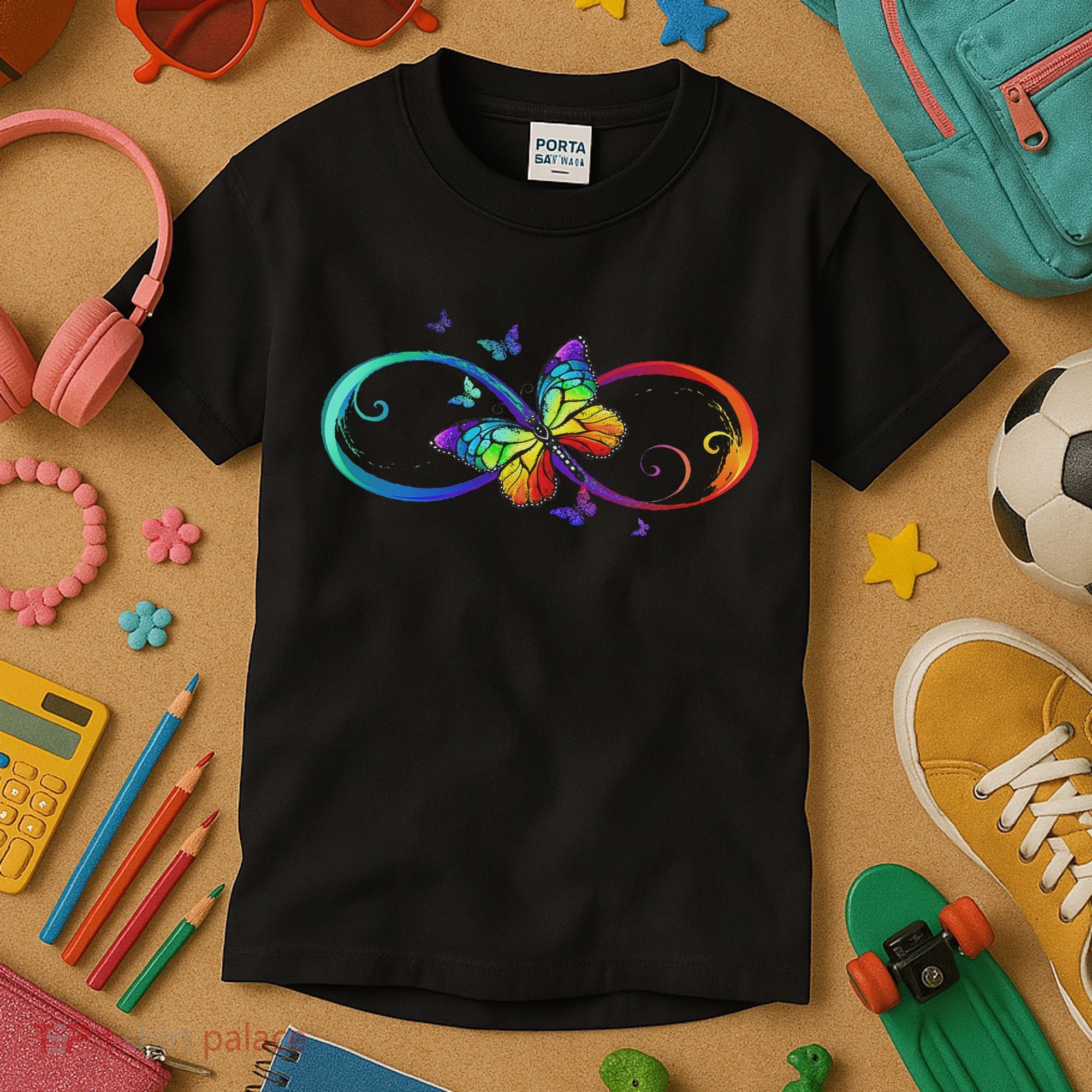 Butterfly Infinity Symbol Art Autism Awareness Neurodiverse Kids T-Shirt