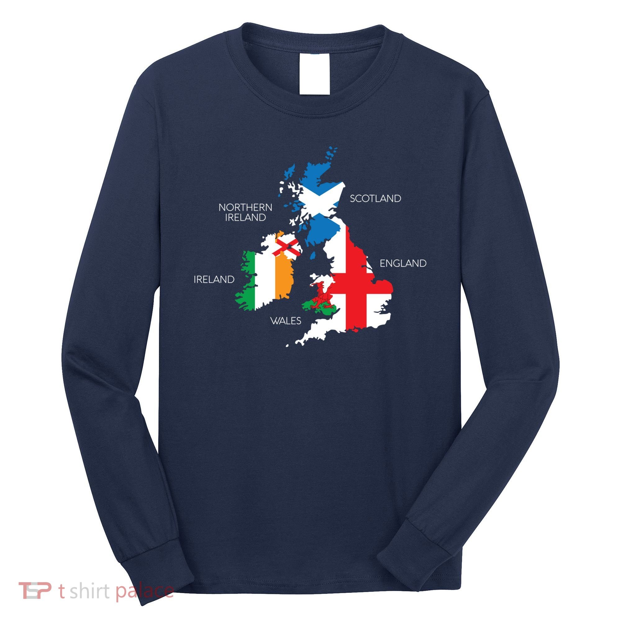British Isles Sea Ireland Scotland Wales England Map Coins Long Sleeve Shirt