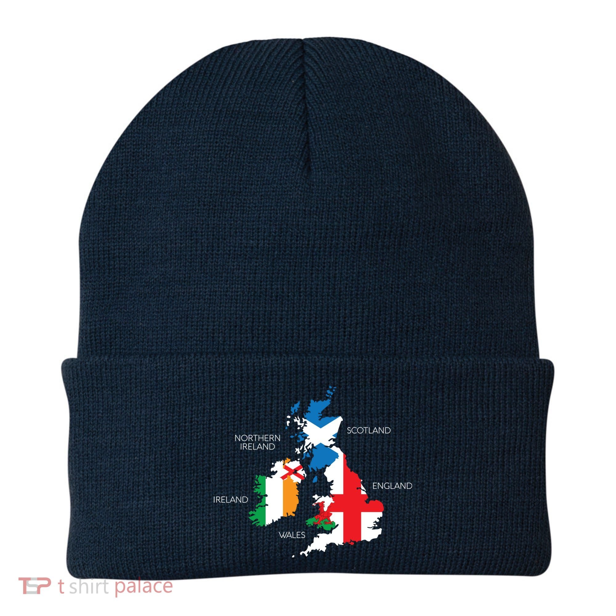 British Isles Sea Ireland Scotland Wales England Map Coins Beanie
